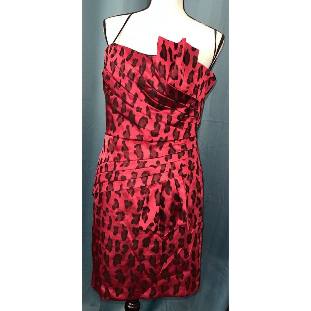 Dors Strapless Cocktail Party Dress Women's Elegant Red/Black Leopard Print